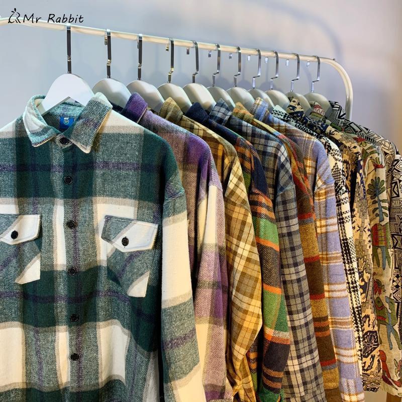 Trendy Brand vintage Striped Plaid Shirt Jacket Autumn and Winter Couples Niche Wool Lapel Jacket for Men and Women