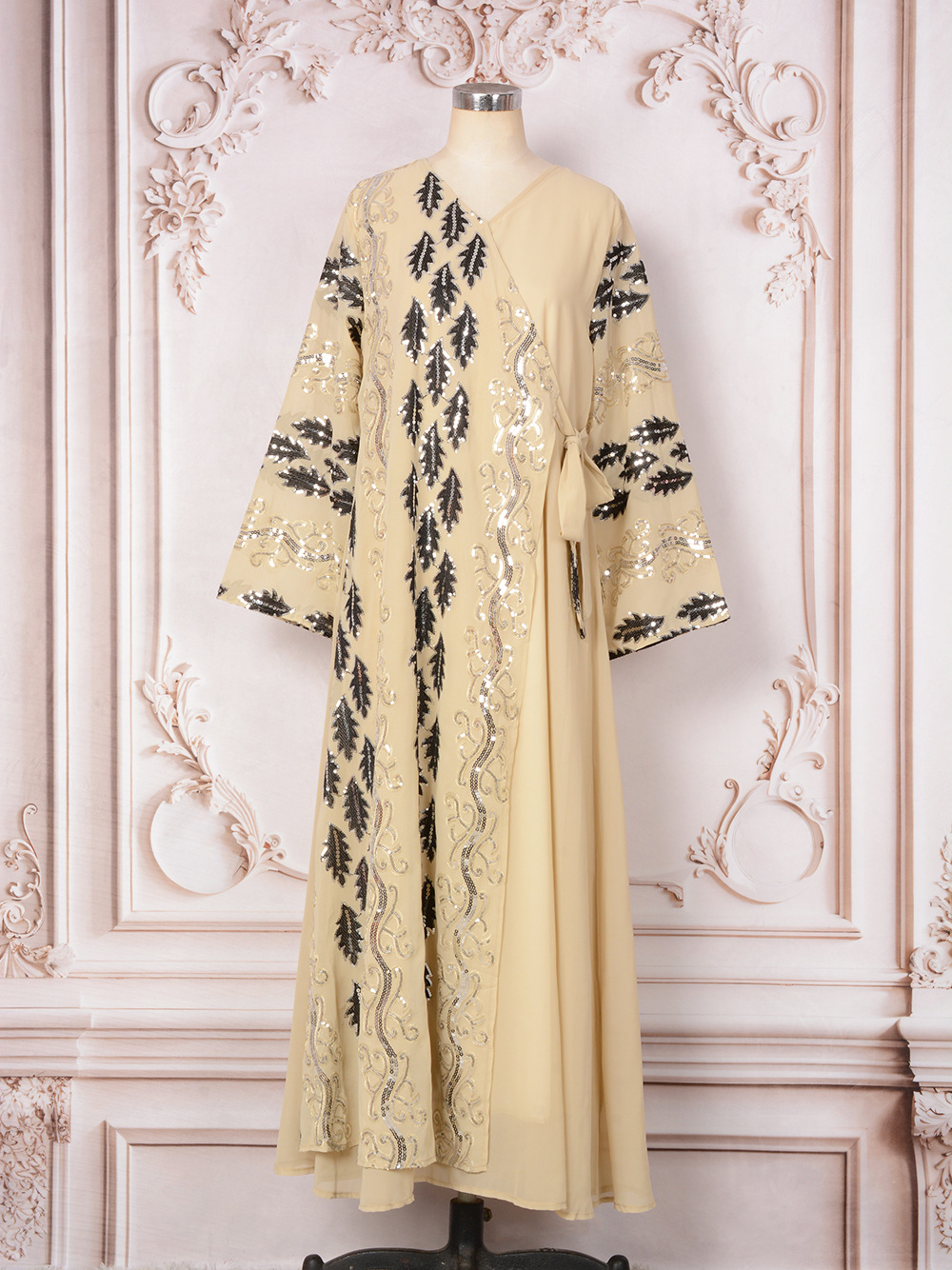 New Cross-border Dubai Abaya Clothing, Abaya, Middle Eastern Dress, Long-sleeved Sequined Arabic Gown_ecoleips.com