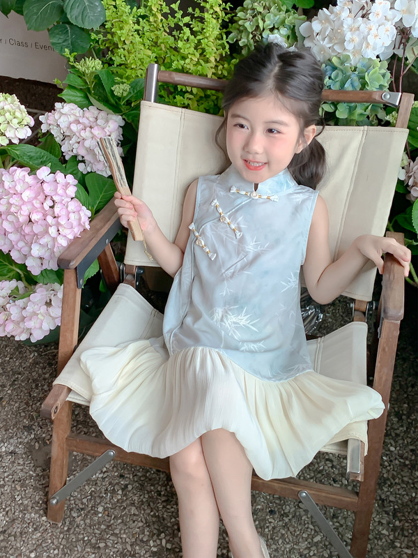 女の子ドレス 2025 新しいスタイル女の赤ちゃん中国風夏改良されたチャイナドレスプリンセスドレス紫子供のサマードレス|undefined