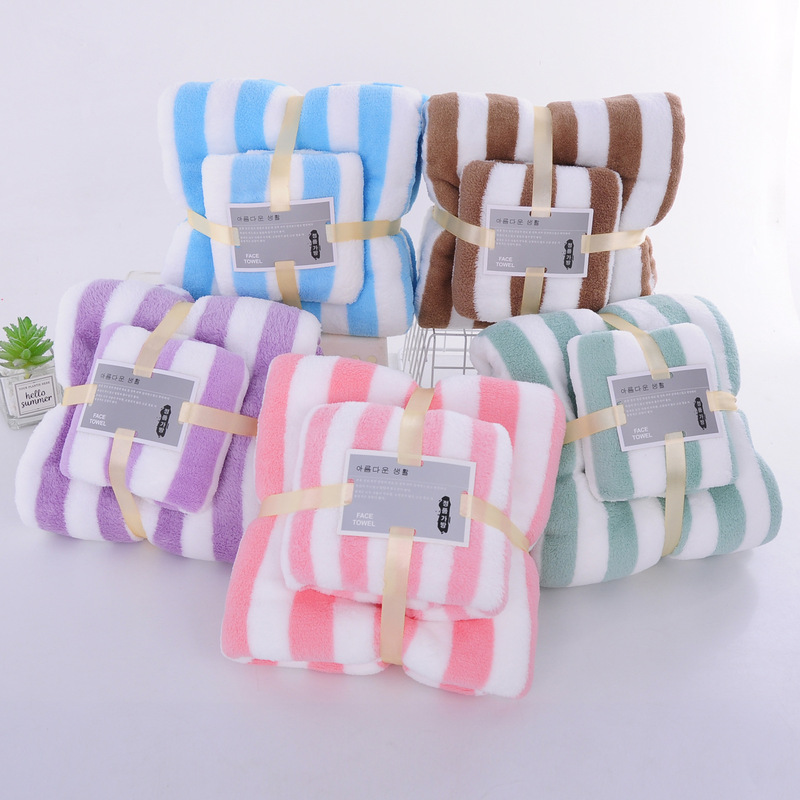 Towel and Bath Towel Two-Piece Set Thickened Bath Towel Set Household Wide Coral Velvet Mother-In-Law Set Absorbent Manufacturer Wholesale