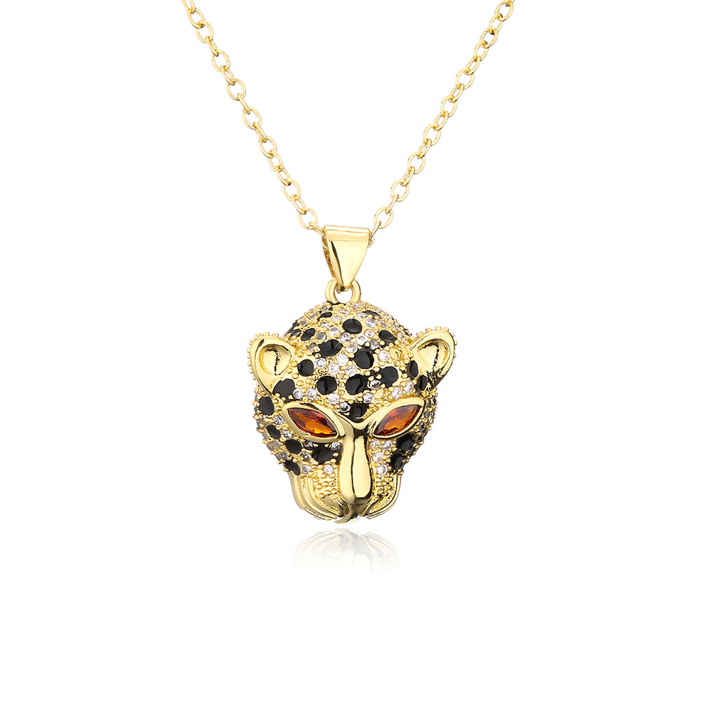 new leopard head plated 18K gold zircon animal copper necklace