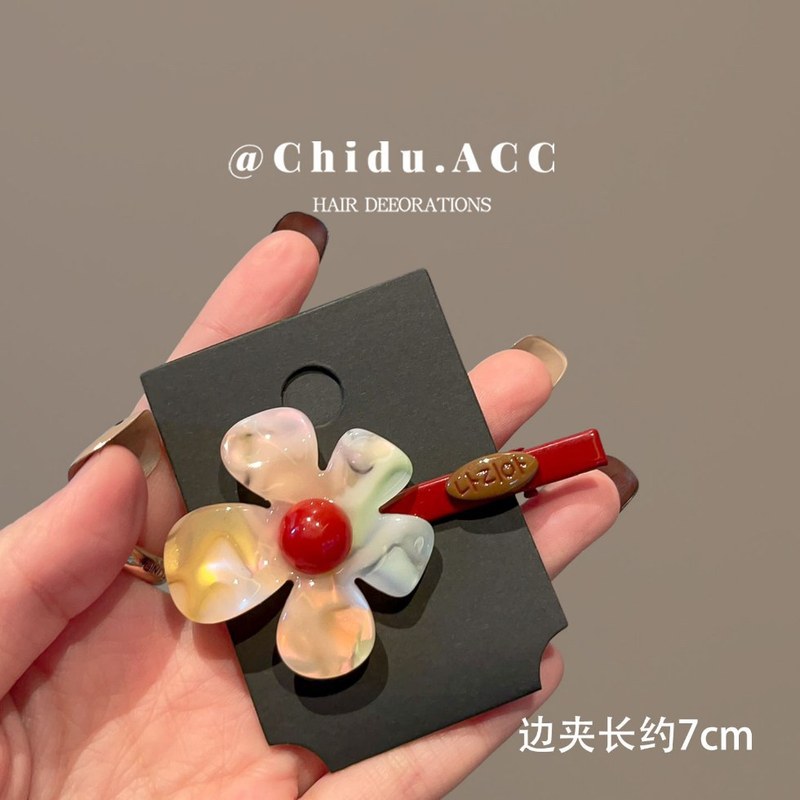 韩国东大门新款小众设计感炫彩色花朵发夹少女感刘海碎发夹头饰|undefined