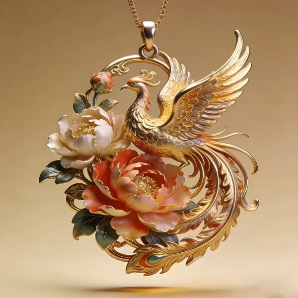 Danhuang Flower Pendant Metal Necklace, Exquisite and Elegant Phoenix and Peony Pendant Necklace, Chinese-Style Handmade Creative Pendant