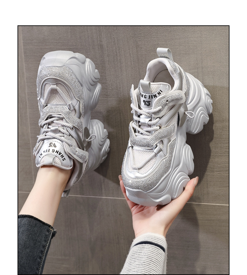 Giày sneaker nữ chunky đế dày độn cao bên trong HS569-3 kiểu mới mùa xuân — Màu trắng chi tiết 14