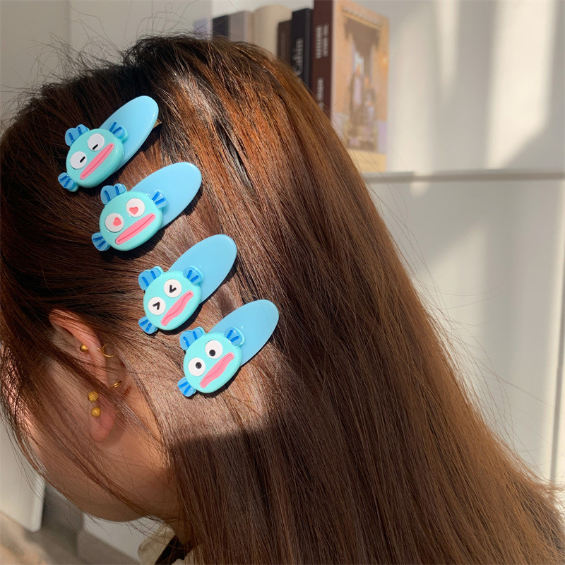 Cartoon Personality Blue Acetic Acid Ugly Fish Side Pendant Small Mirror Ruler 2025 New Hairpin Hair Accessories New