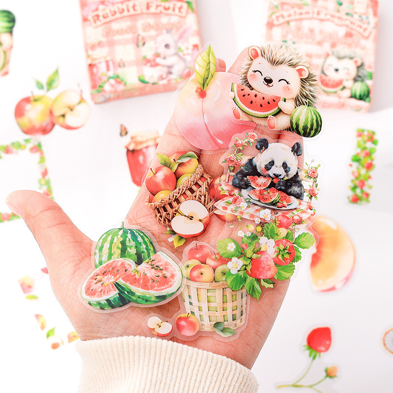 Pegatinas transparentes a prueba de agua diarios de fruta DiDi pegatinas de diario pegatinas de pastel de frutas transfronterizas pegatinas de animales en caja