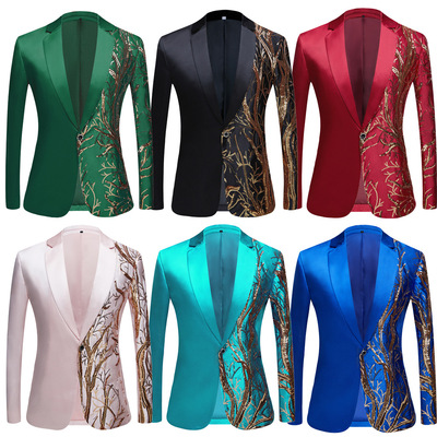 men hot style embroidery sequins suit gold sequins stage clothing Hiphop dance dress suit