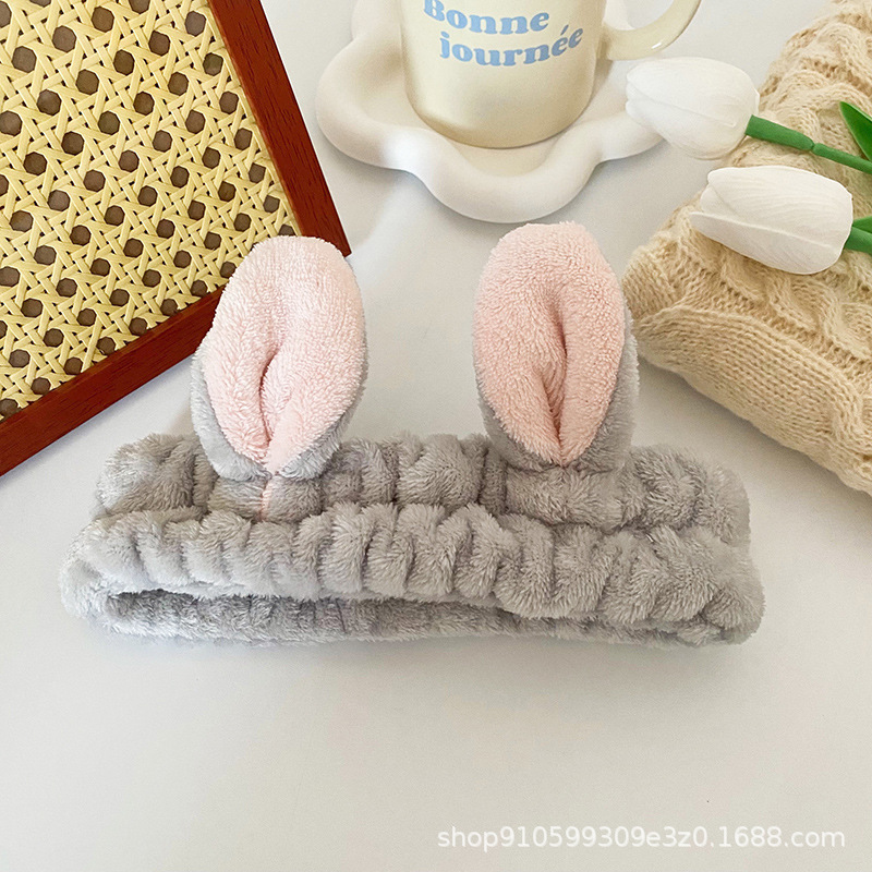 Super lindo tridimensional Orejas de conejo banda de pelo de las mujeres lavado de la cara belleza diadema accesorios para el cabello tocado de franela fábrica al por mayor