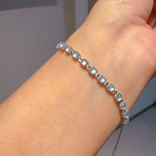Guatemala Natural Jade Blue Water Egg Noodles Bracelet S925 Sterling Silver Inlaid Fashion Casual Style All-match Jewelry