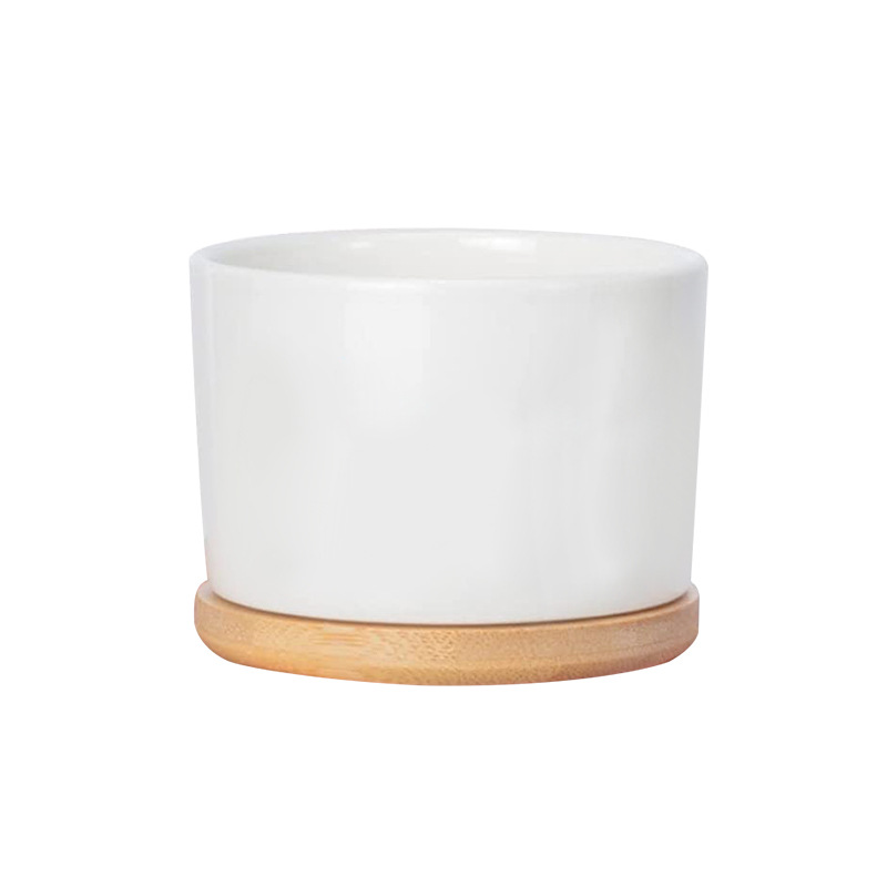 Mucha carne especial maceta de cerámica con bandeja de madera mesa de oficina pequeña maceta de porcelana blanca mini jarrón Amazon