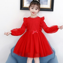 Children's Spring and Summer New 2024 Lace and Bead Princess Dress with Volume Skirts, Etiquette Dress, Dropshipping One Piece