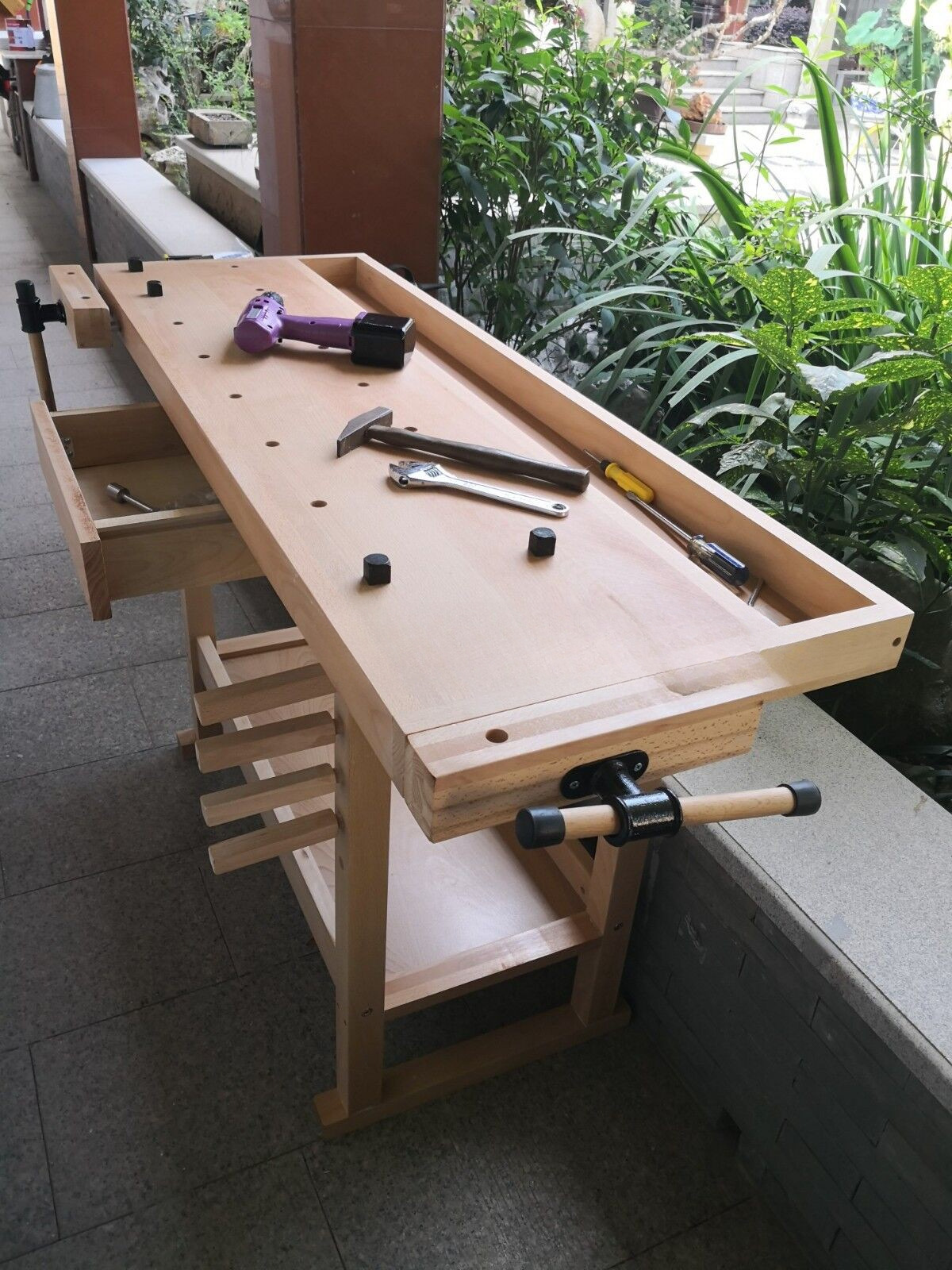 进口榉木实木工作台木工桌多功能操作台实木桌学生桌DIY操作桌