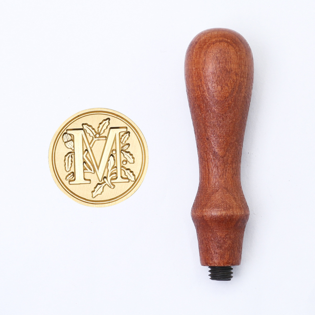 Sello de pintura de fuego retro cabeza de capítulo letra europea sello de un solo capítulo mango de madera cuenta de mano sello de pintura de fuego cabeza de cobre redondo sólido