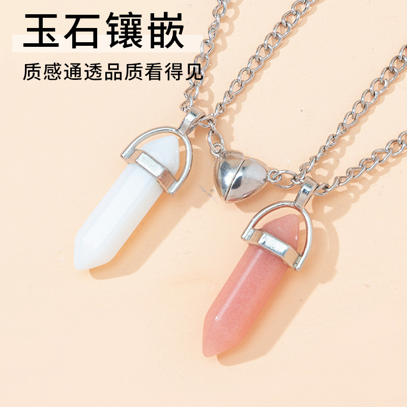 Europeo y americano nuevo hexagonal columna colgante collar pareja collar magnético Piedra Natural cristal cuarzo colgante collar joyería