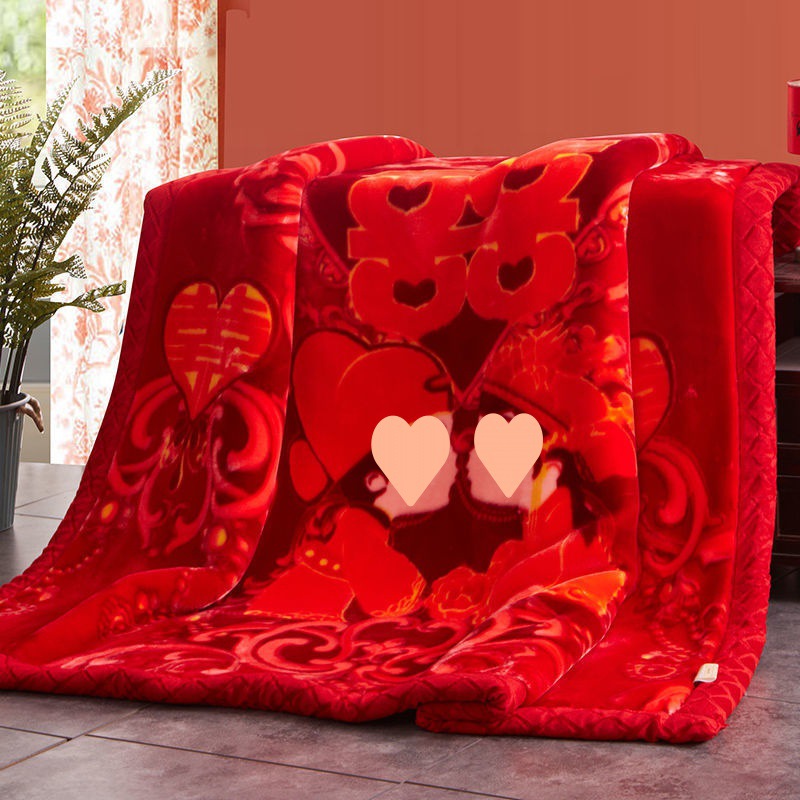 웨딩 담요 웨딩 룸 드래곤과 피닉스 퀼트 해피 캐릭터 빅 레드 라셀 담요 두꺼운 더블 담요 양면 양털