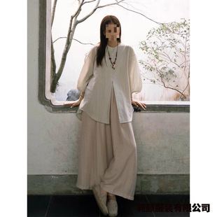 New Style New Chinese Style Linen Shirt Women's Summer Zen Buddhist Cool Large Size Women's Cotton and Linen Suit Top