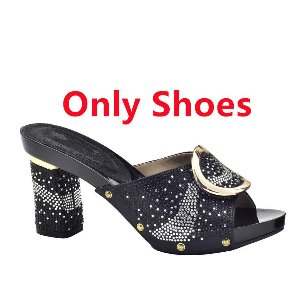 Hot drill high heels thick heels casual shoes with hand bag hand bag to wear European and American fashion shoes bag set_voghion.com