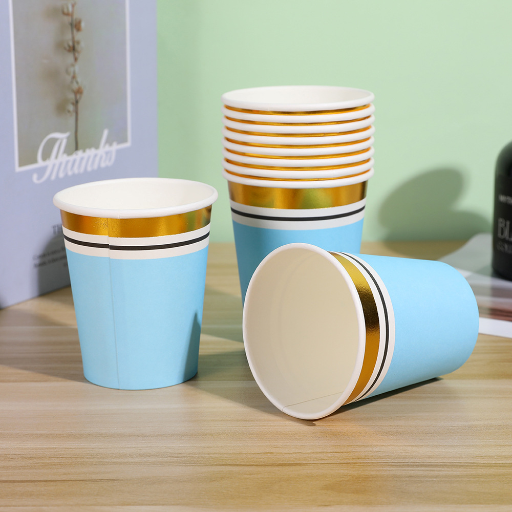 Multicolor de alto valor de color espesado oro comercial taza desechable fiesta de cumpleaños taza desechable colorida
