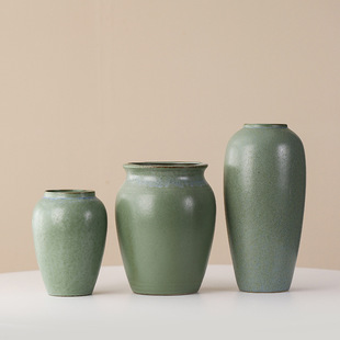 Green Ceramic Vase, Plum Vase, Hydroponic Chinese-Style Flower Vase, Large Diameter, Vintage Style for Fresh Flowers and Dried Flowers