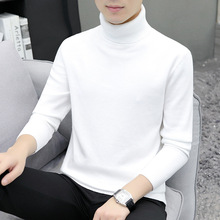 外贸男装长袖高领纯色加厚套头毛衣潮青少年韩版修身男士针织衫