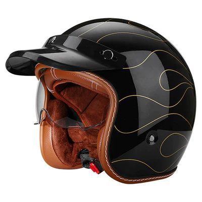 Motorcycle Retro Helmet Autumn and – Motosiklet kaskı (dəbilqə) - bright-black-flame-m57-58
