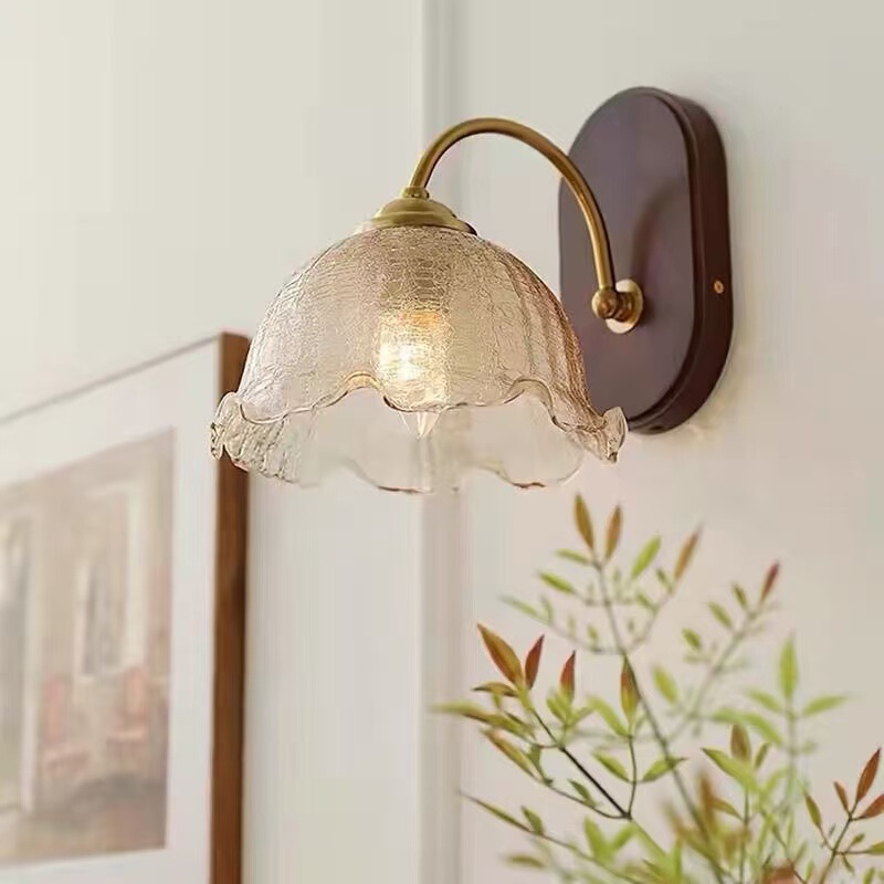 Nordic Glass American-Style Brass-Colored Lampshade Old Corridor Study Wooden Homestay Japanese Retro Bedroom Bedside Wall Lamp Nordic Glass American-Style Brass-Colored Lampshade Old Corridor Study Wooden Homestay Japanese Retro Bedroom Bedside Wall Lamp