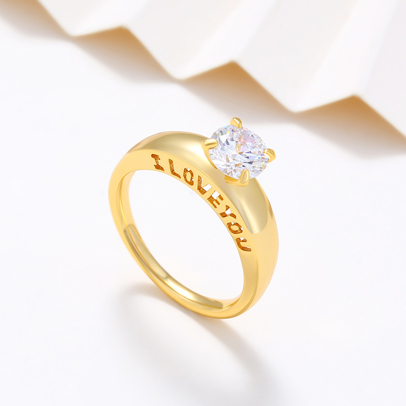 Joyería Xuping coreana de cuatro garras un solo anillo de grabación de rascacielos anillo de dama simple anillo de propuesta de boda joyas