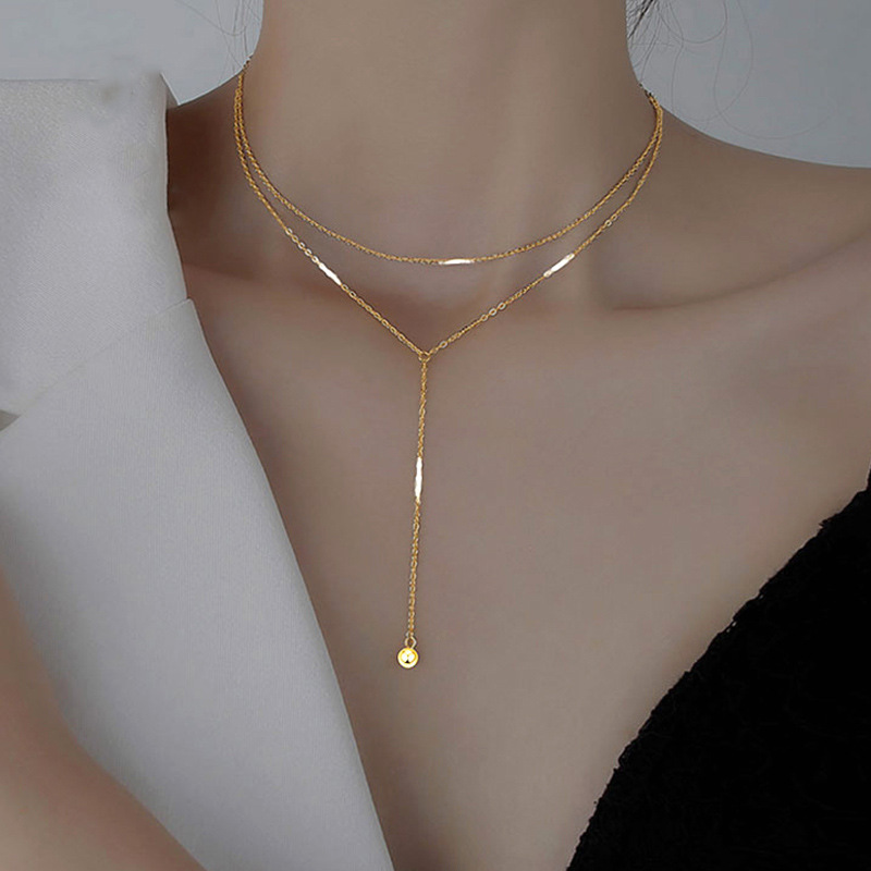 钛钢双层颈链气质网红项链2021年新款潮冷淡风长款流苏锁骨链女|ms