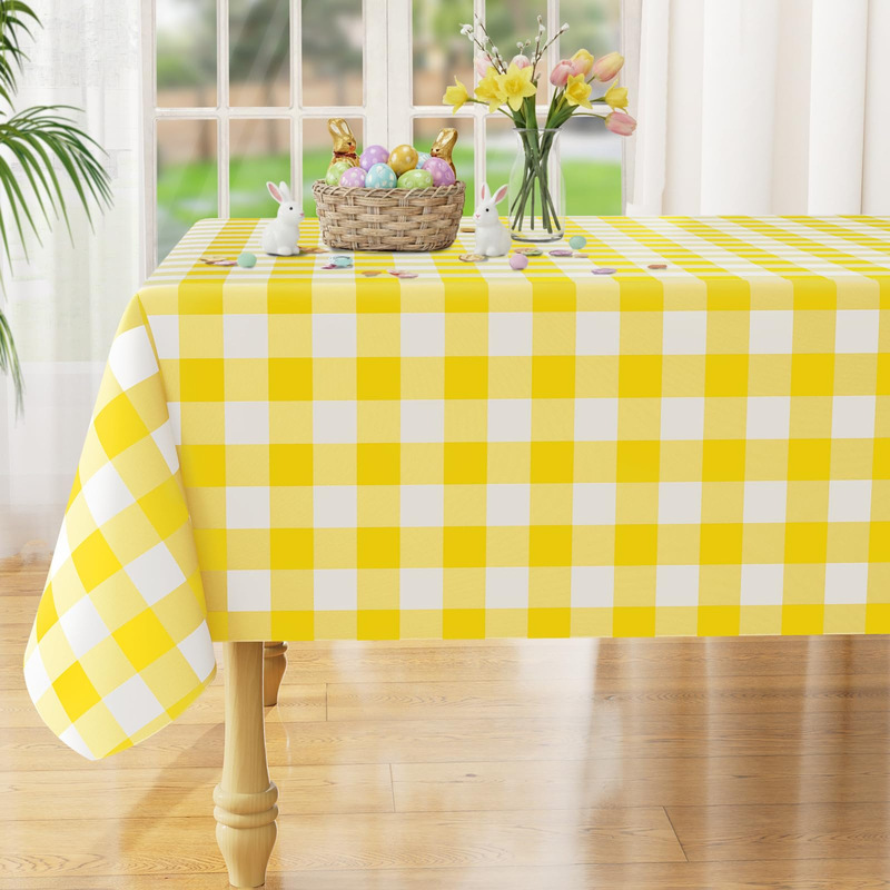 Cross-Border Foreign Trade Amazon Yellow and White Plaid Waterproof Tablecloth Digital Printing Creative Gift Removable and Washable Factory Direct Sale