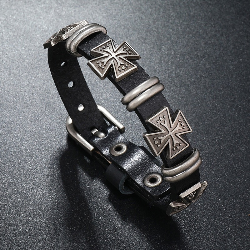 Creatieve, eenvoudige punkstijl kledingaccessoires, persoonlijkheid, Europese en Amerikaanse leren kruisarmband, modetrend_voghion.com