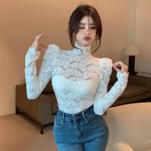 法式上衣2025高领蕾丝打底衫女新款洋气内搭泡泡袖气质长袖修身衣