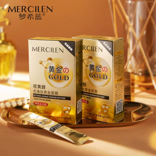 Mengxi Blue Retinol Snake Venom Peptide Gold Mask Boxed Compact Anti-Wrinkle Brightening Moisturizing Light Pattern Coating Soft Mask
