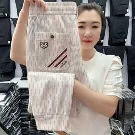 干活穿的裤子耐磨宽松束脚弹力休闲裤春夏季西裤修身小脚条纹长裤