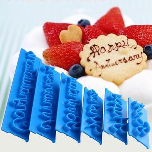 6PCs Cake Decoration Handwritten Phrase Letters Flip Sugar Seal Mold Quyi Printing Die DIY Baking Tools