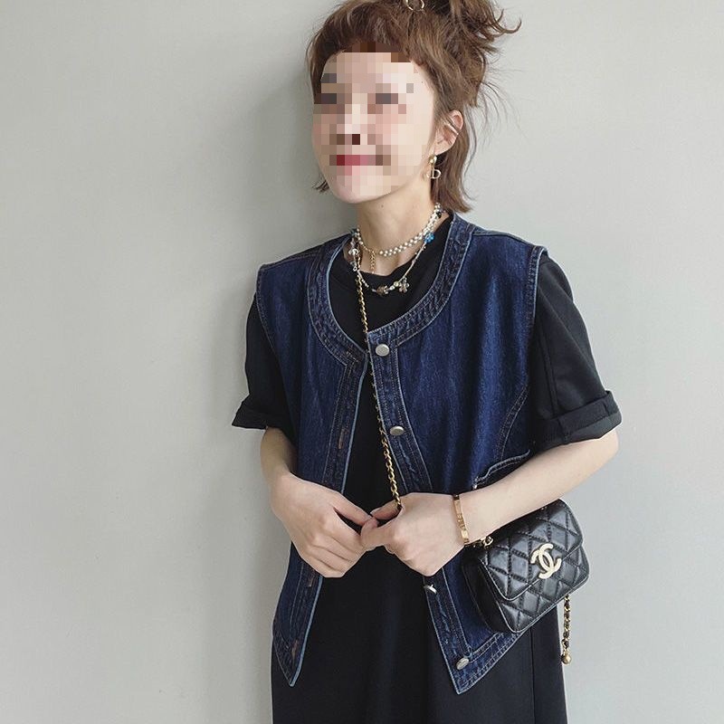 Dark Blue Denim Vest for Women 2025 Summer Korean Style Fashionable Loose Outer Vest Single-Breasted Casual Sleeveless Vest