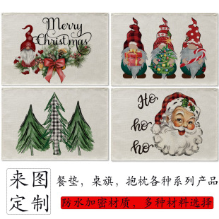 Cross-border New Christmas Flower Digital Printing Waterproof Encryption Linen Western Dining Mat Napkin Tablecloth Tablecloth Tableware Mat