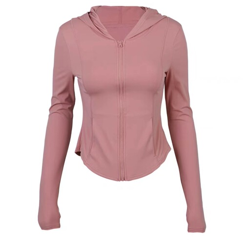 New Lycra solid color yoga wear professional outdoor sports leisure fitness hooded jacket for women morning running breathable summer