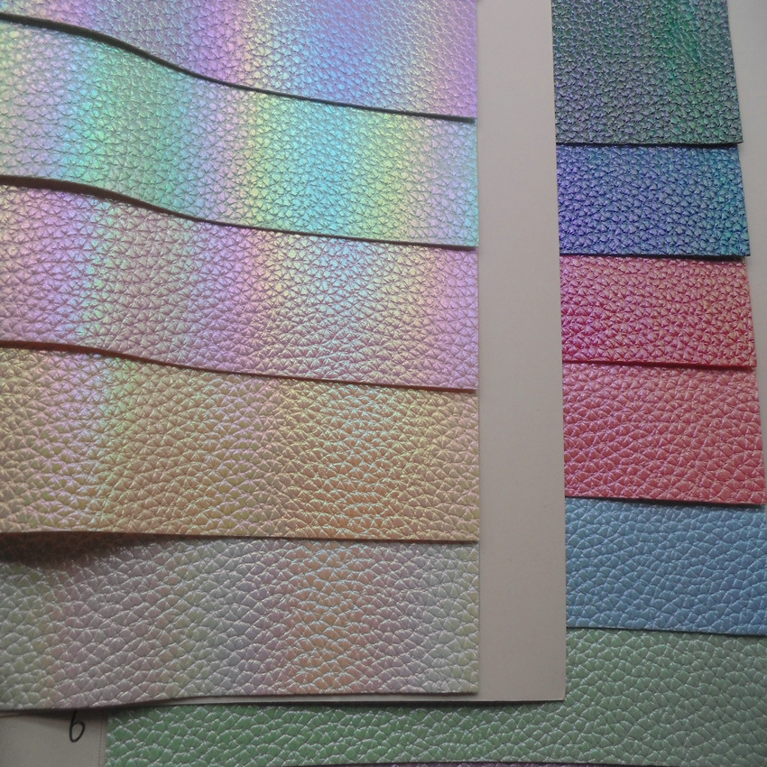 荔枝纹新款 镭射花纹皮革 幻彩色反光膜 仿真皮荔枝 五彩 渐变革