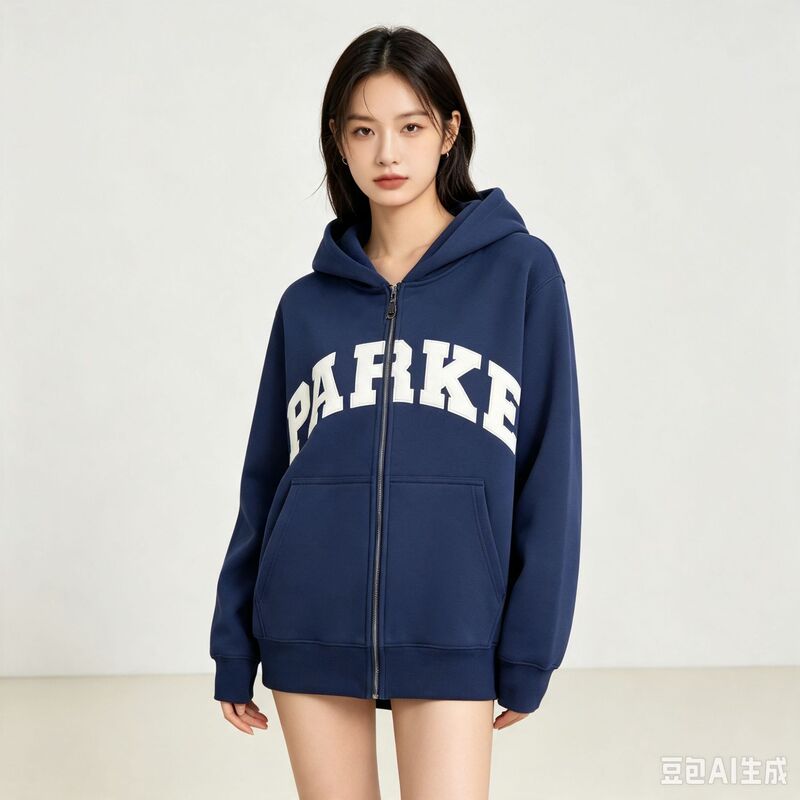 Best-selling PARKE letter print loose-fitting zip-up cotton hooded cardigan women's sweatshirt, large size, in stock for wholesale and cross-border sales
