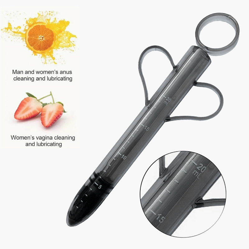 Lube Applicator Syringe, ABS Body with Silicone Tip, Black Adult Toy Accessory — detail image 3