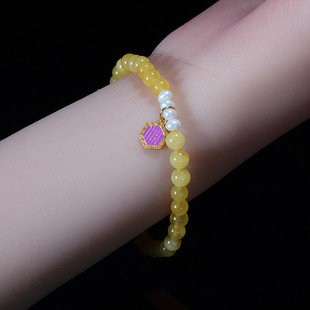 Natural Chicken Oil Yellow Beeswax Pearl Silver Accessories Women's Bracelet Single Circle Bracelet Vintage Chinese Style Design