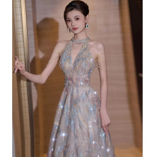 高端晚礼服裙女高级感轻奢高定宴会气质亮片主持人晚宴2025新款春-阿里巴巴