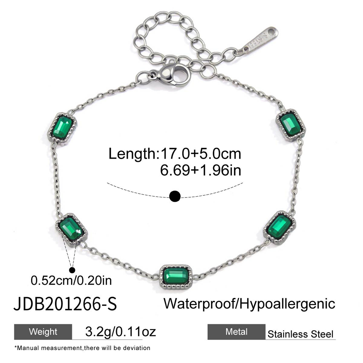 Nicho francés chapado en oro pulsera de circón con diseño de flash verde de alta calidad pulsera de lujo ligero no se desvanece la joyería de acero de titanio