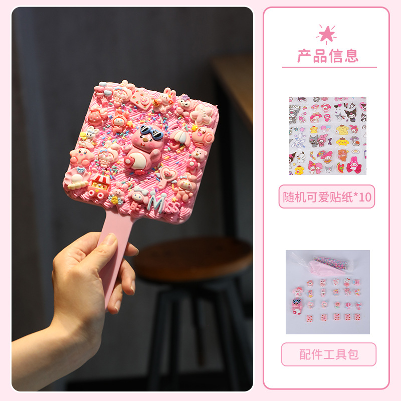 Diy para niños de mano espejo maquillaje material paquete dibujos animados hechos a mano puro pegamento de crema espejo juguete regalos para chicas