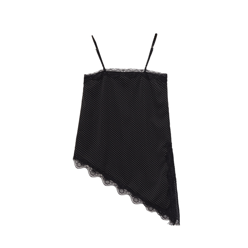 Cross-Border Foreign Trade 2026 New Women's Clothing Straight-Neck Spaghetti Strap Lace Trim Polka Dot Asymmetrical Hem Top Cross-Border Foreign Trade 2026 New Women's Clothing Straight-Neck Spaghetti Strap Lace Trim Polka Dot Asymmetrical Hem Top