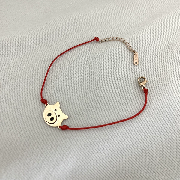 Golden red rope bracelet stainless steel, pink gold