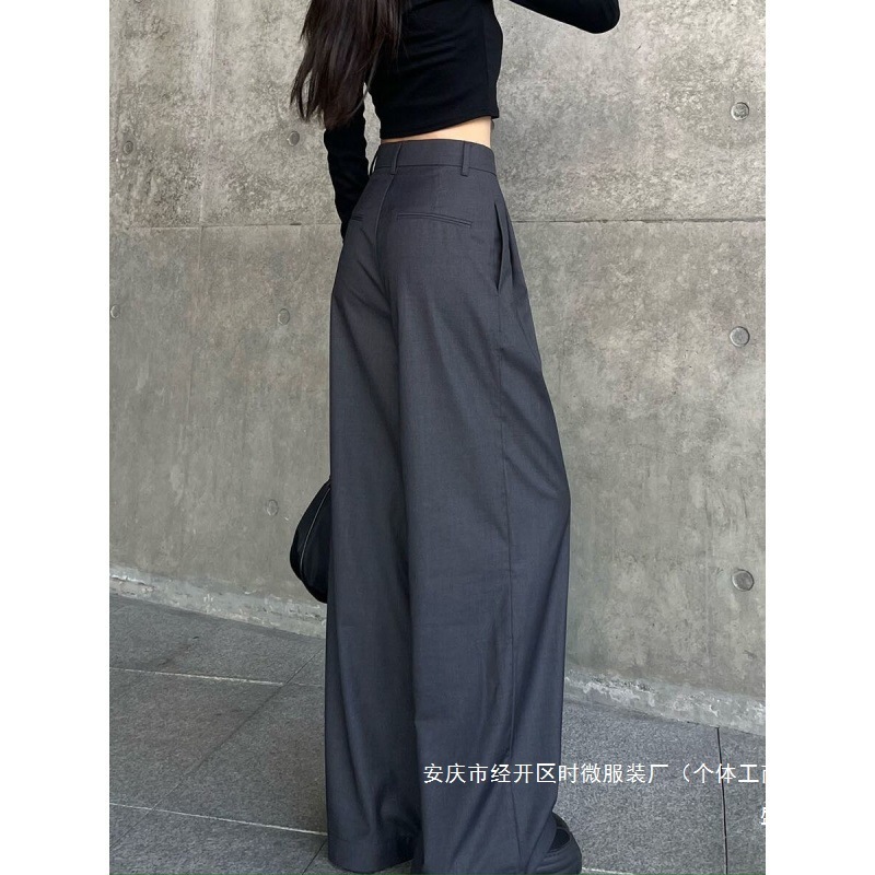 厂家腿裤女高腰垂感阔灰色薄款地夏季直筒裤休闲拖感春秋季西装裤|undefined