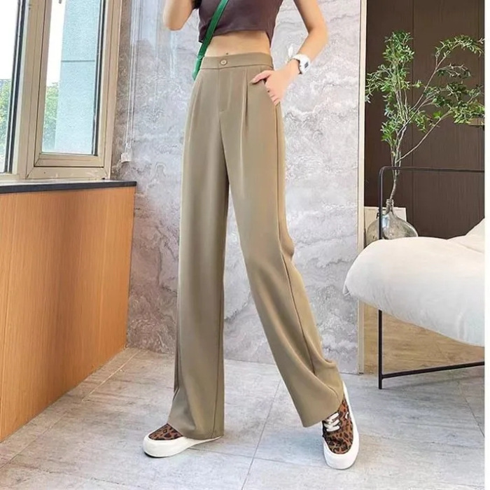 スーツパンツ、黒の万能パンツ、ハイウエスト、カジュアル、薄手、ゆったり、スリム、ストレートパンツ|undefined