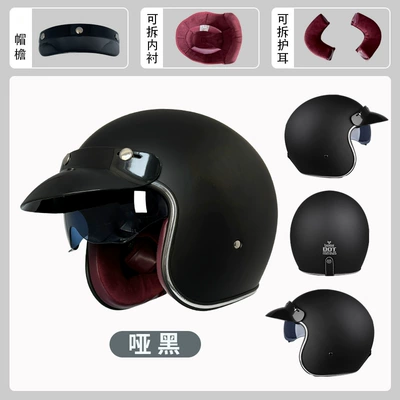 Voss Retro Helmet with Internal Mirror for All Seasons, Personalized for Men and Women, Large Size, Warm Motorcycle Helmet, 3/4 Safety Helmet (Motosiklet kaskı (dəbilqə)) - matt-black-m