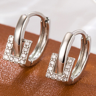 Stylish and simple geometric round inlaid zircon small square earrings Korean style hoop earrings and small ear accessories